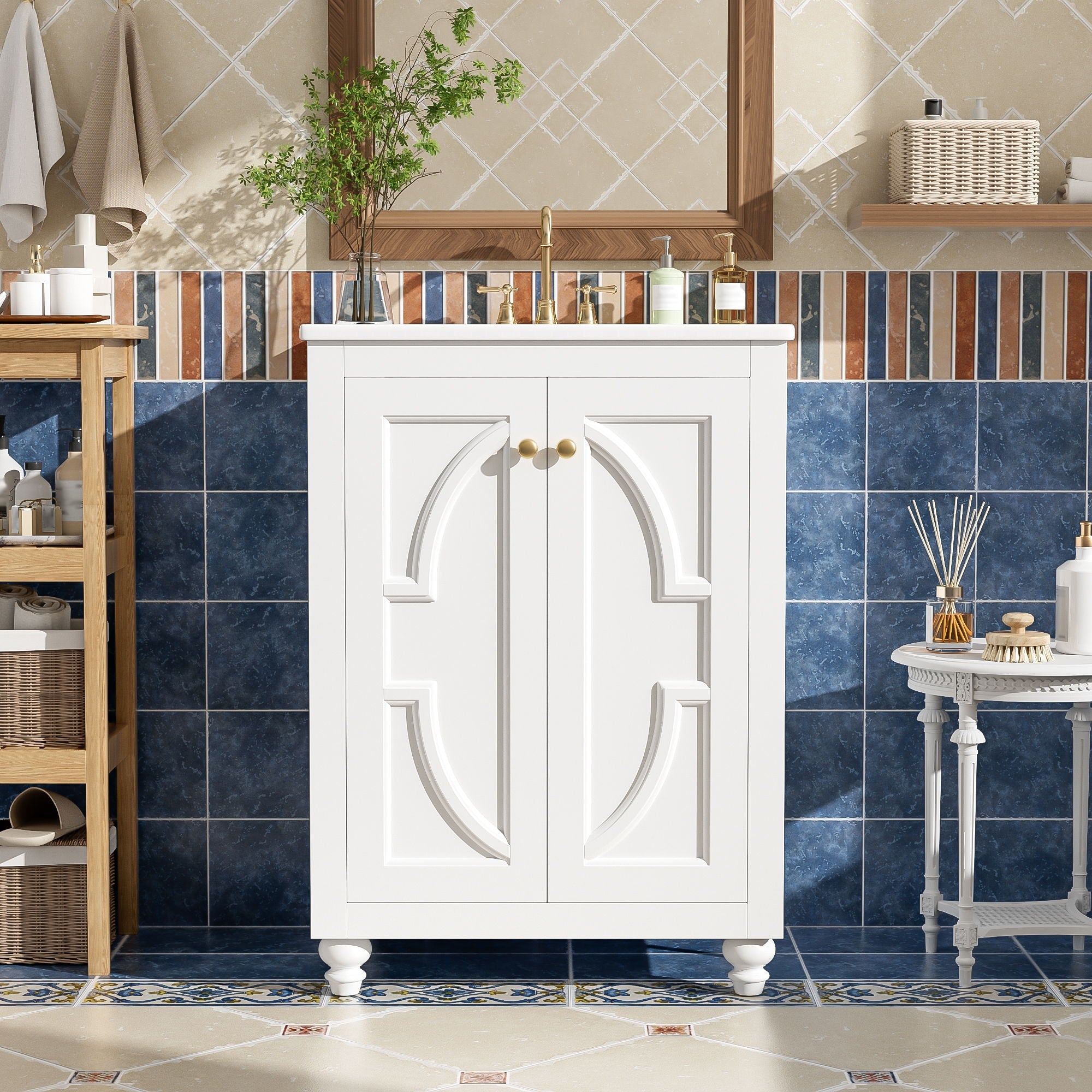 Bathroom Vanity With Ornate Elliptical Motif, Soft Close Hinges by Unique Piece Furniture