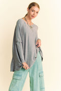Davi & Dani Round Neck Dropped Shoulder Long Sleeve Knit Top by Wild and Free Boutique