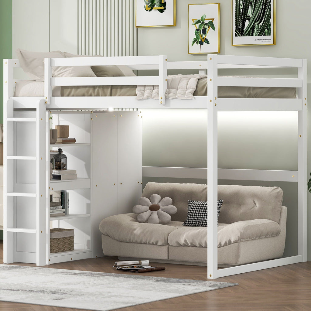 Loft Bed With Built In Wardrobe, Storage Shelves, And LED Light by Unique Piece Furniture