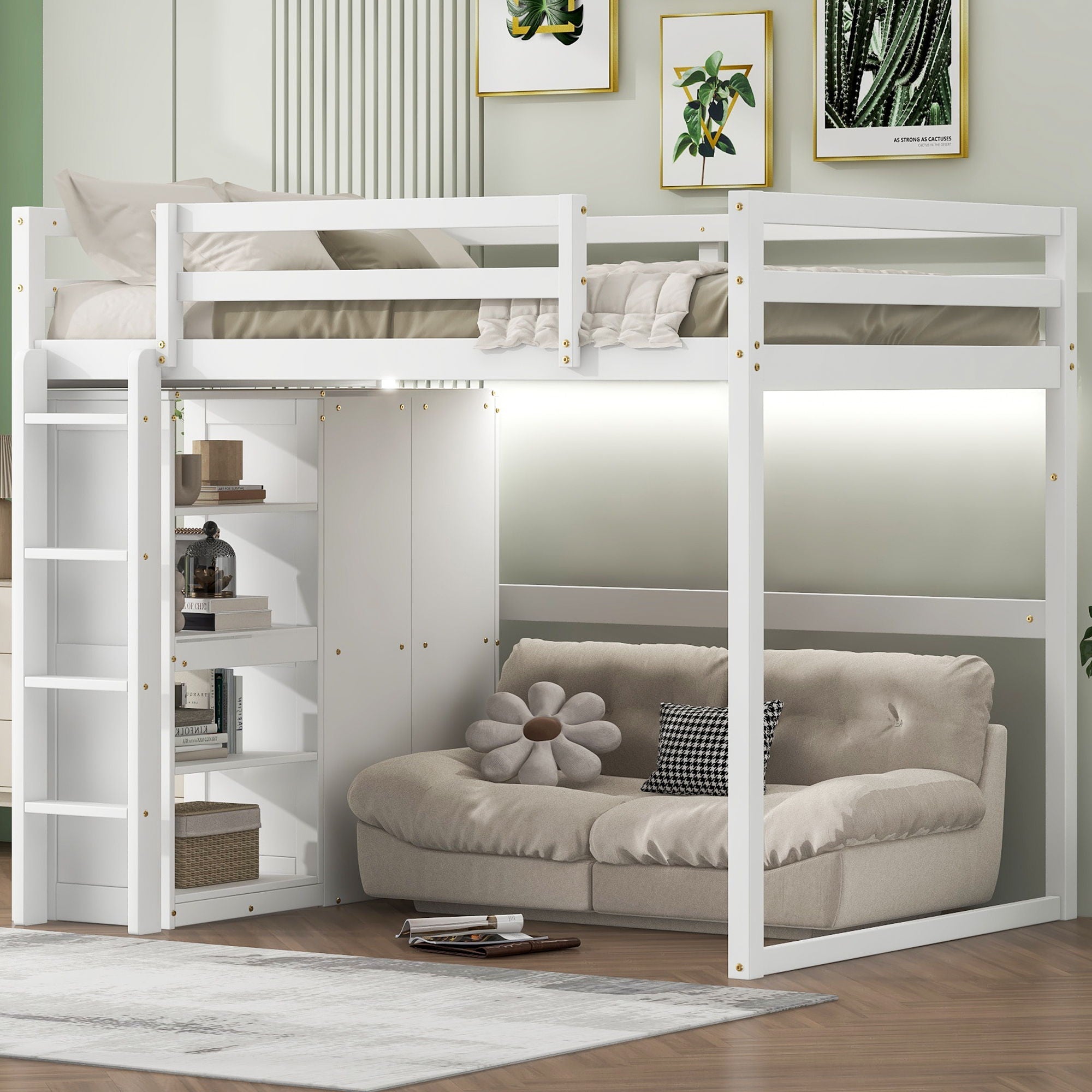 Loft Bed With Built In Wardrobe, Storage Shelves, And LED Light by Unique Piece Furniture