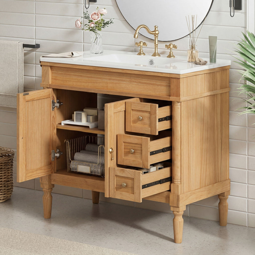 Modern Bathroom Vanity With Ceramic Sink, Soft Close Doors, Adjustable Shelves by Unique Piece Furniture