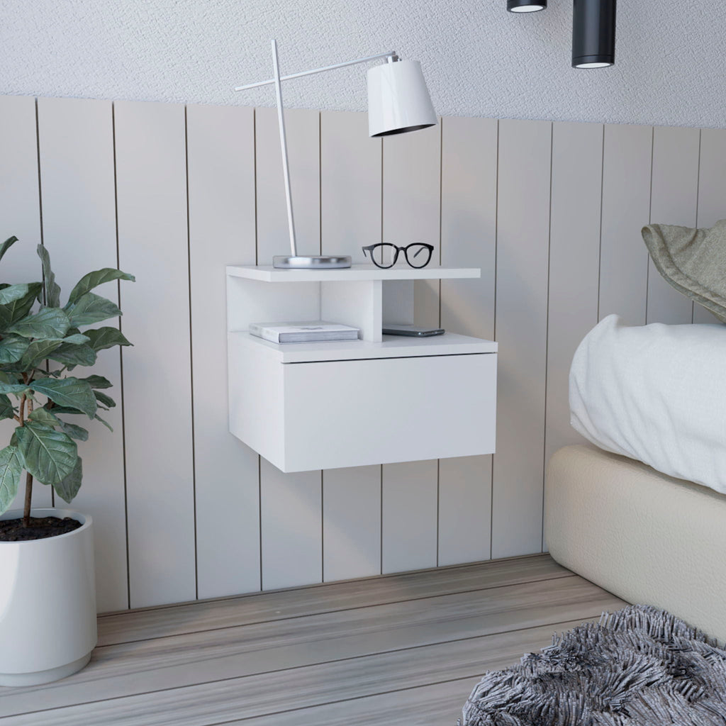 Flopini - Floating Nightstand With 1 Drawer, Compact Size - White by Unique Piece Furniture
