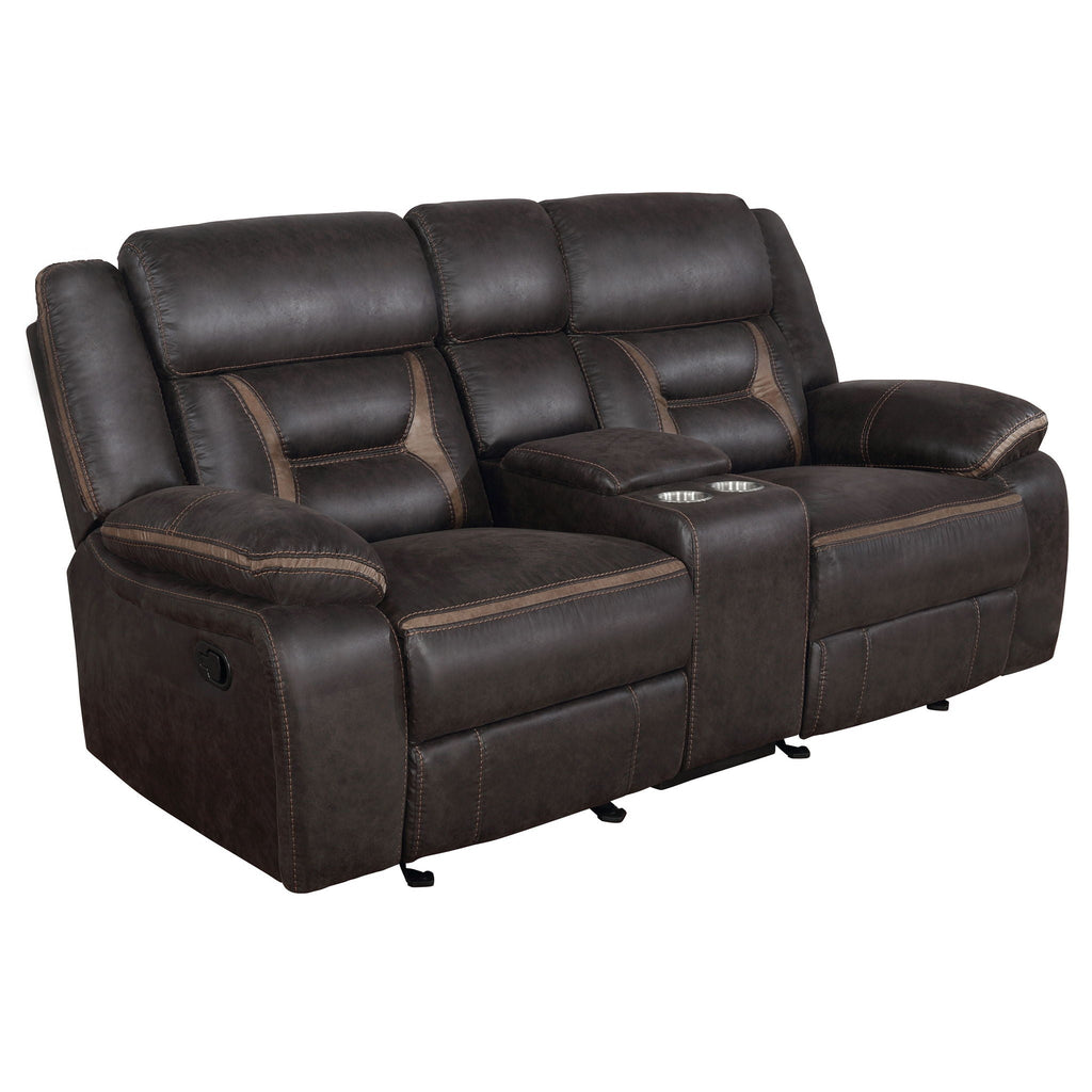 Greer Upholstered Motion Reclining Loveseat Brown by Unique Piece Furniture