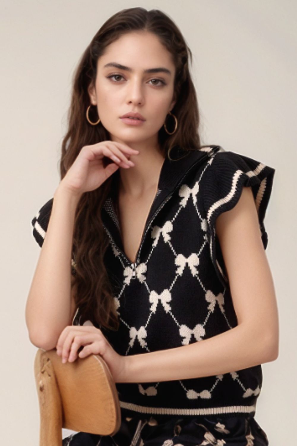 Bow Half Zip Sweater Vest by Wild and Free Boutique