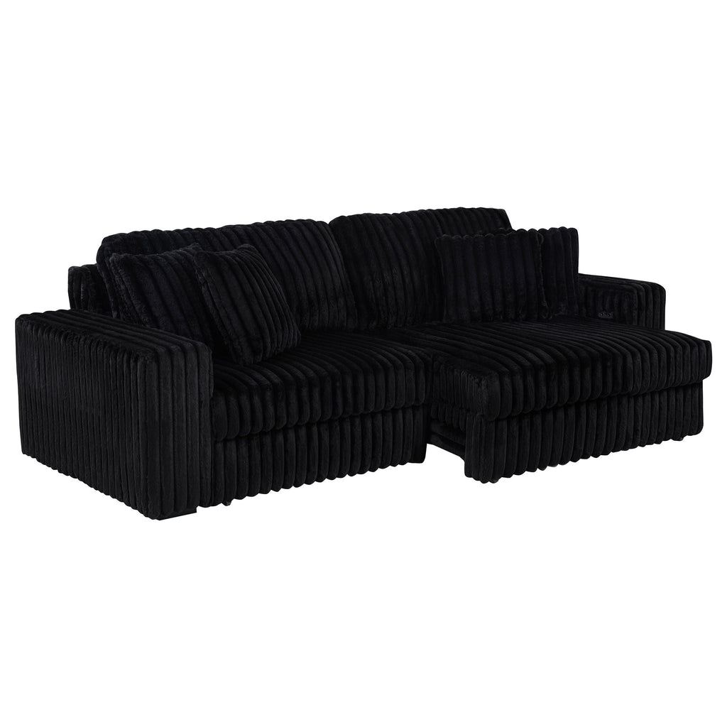 Jacana Corduroy Upholstered Dual Power Chaise Sofa Black by Unique Piece Furniture