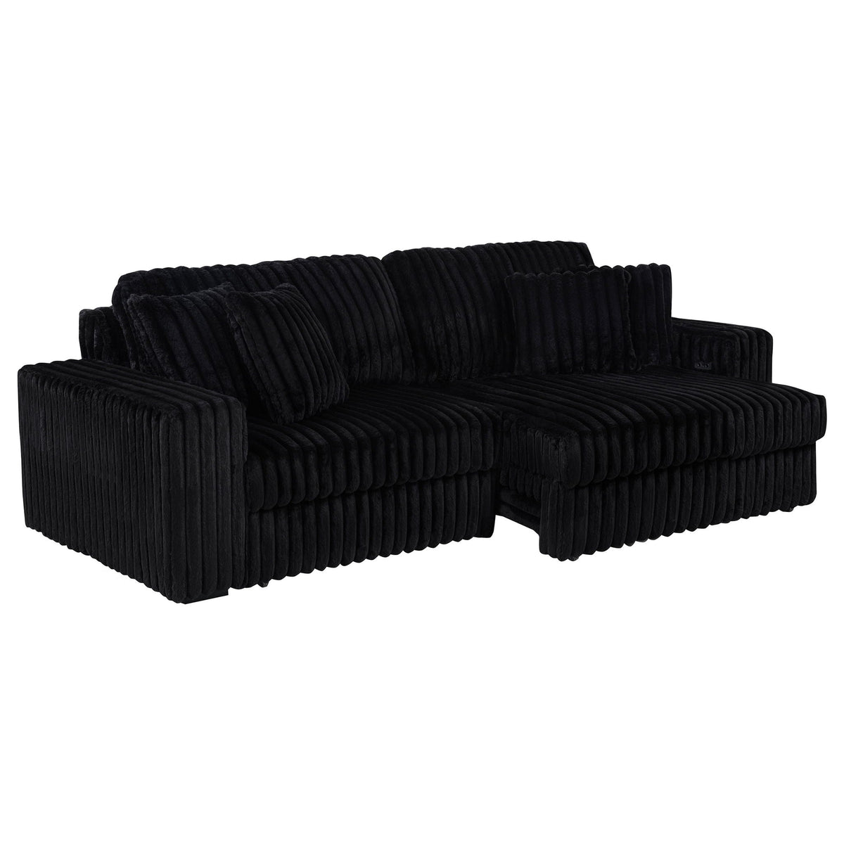 Jacana Corduroy Upholstered Dual Power Chaise Sofa Black by Unique Piece Furniture