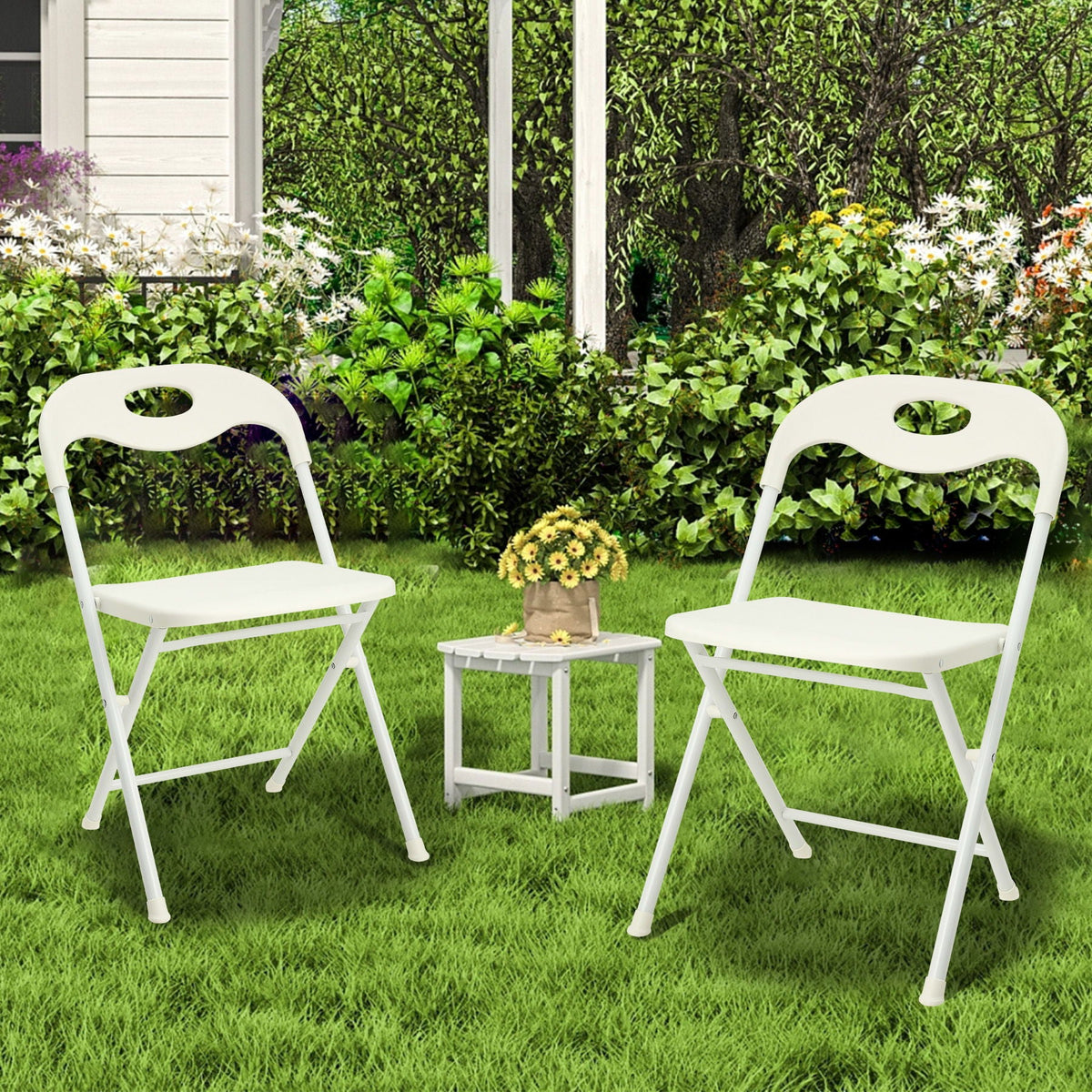Folding Chairs, Stackable & Waterproof (Set of 4) - White by Unique Piece Furniture