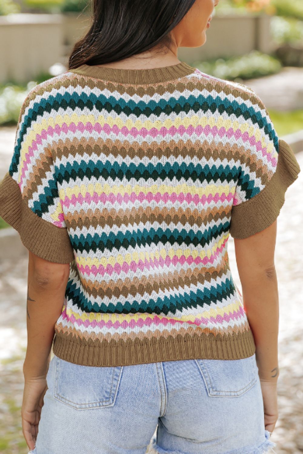 Contrast Round Neck Short Sleeve Sweater by Wild and Free Boutique