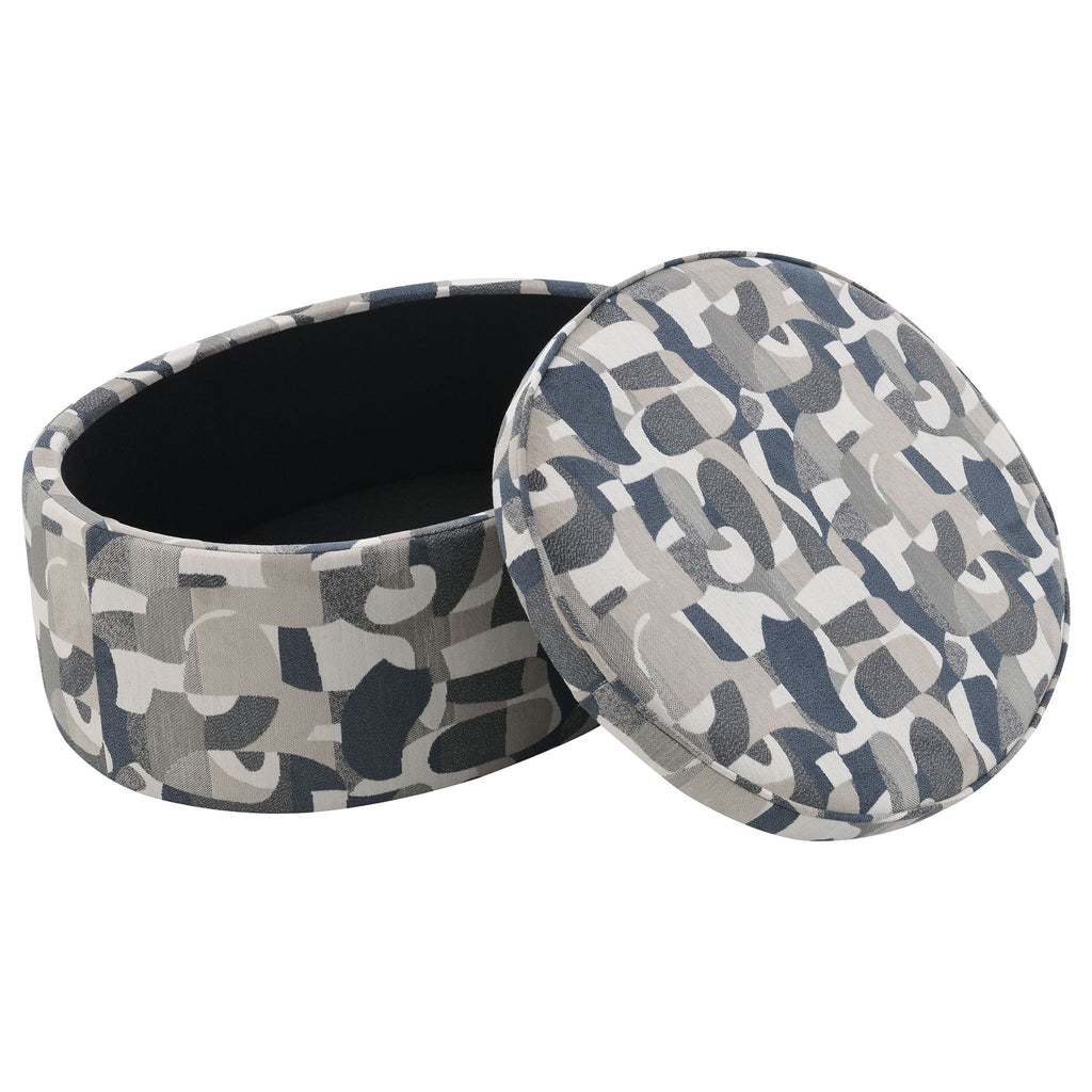 Tomkins Oval Upholstered Storage Ottoman Indigo Blue by Unique Piece Furniture
