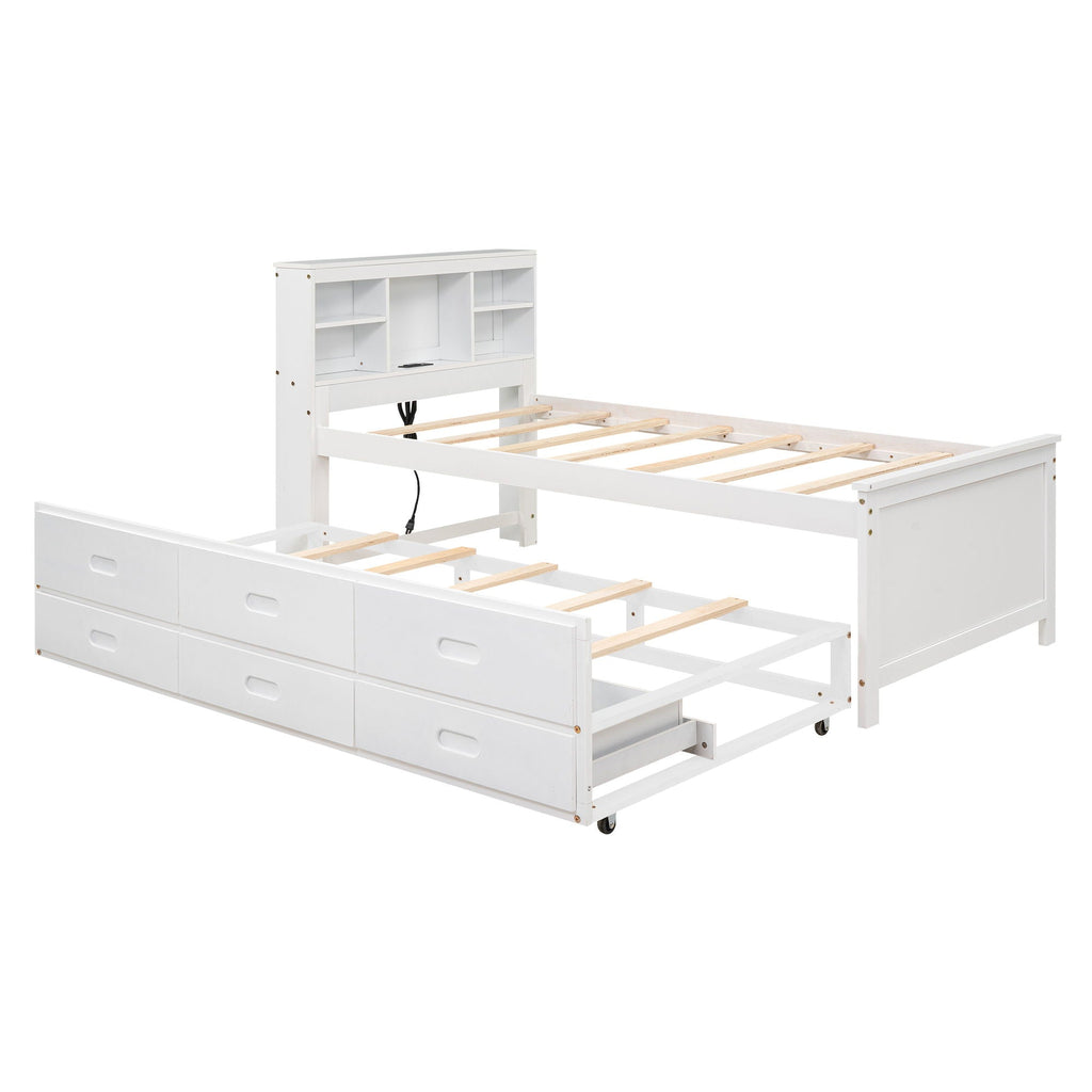 Platform Bed With Storage Headboard, USB, Trundle And 3 Drawers by Unique Piece Furniture