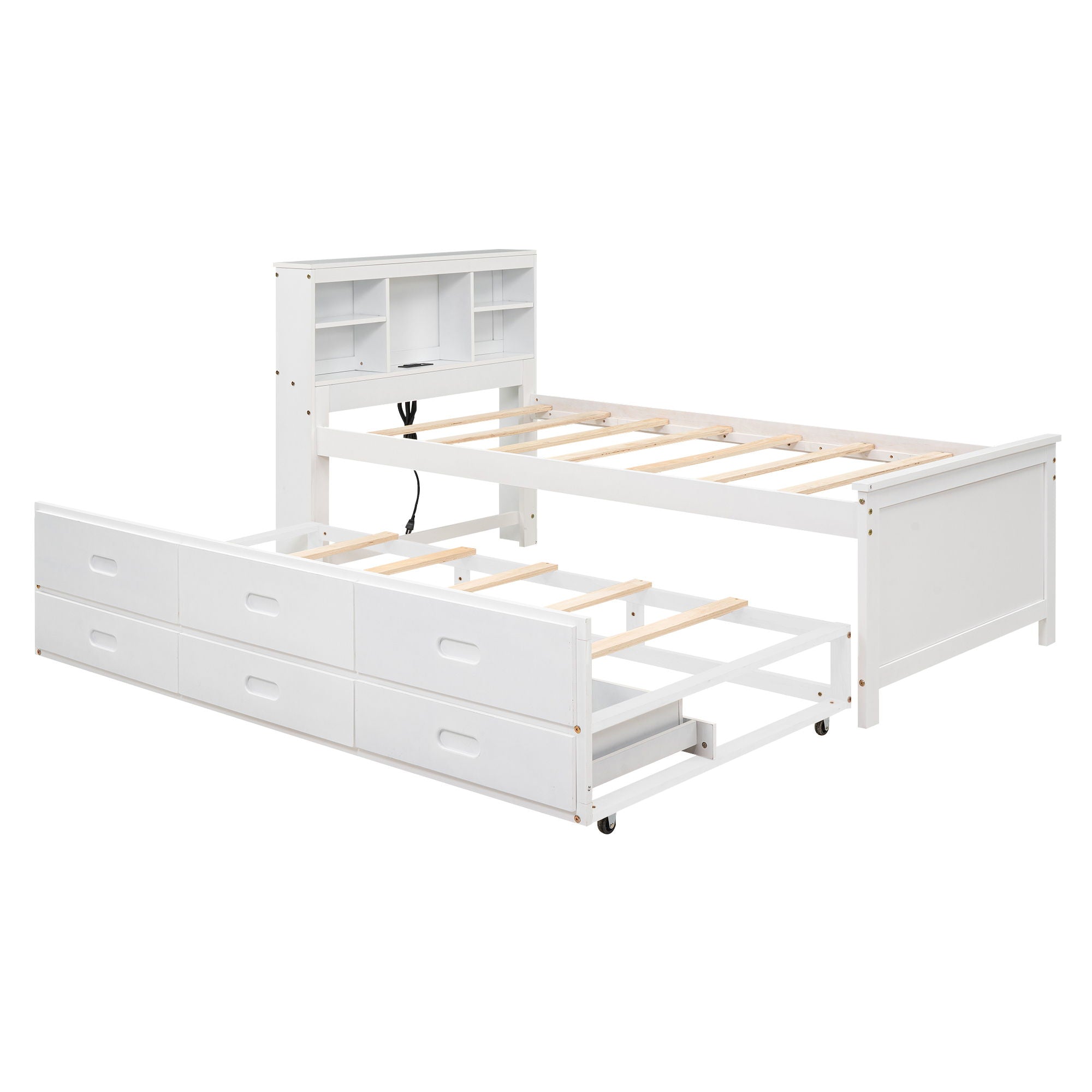 Platform Bed With Storage Headboard, USB, Trundle And 3 Drawers by Unique Piece Furniture
