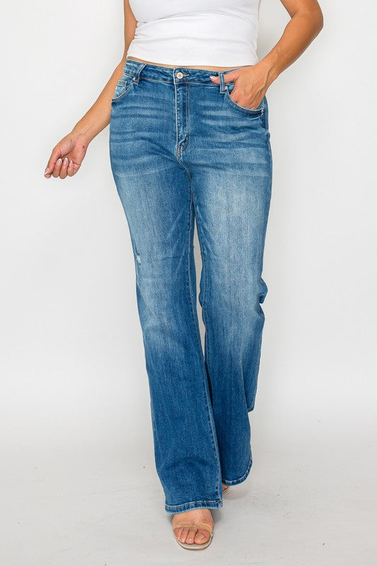 bytos Full Size Distressed High Rise Jeans with Pockets by Wild and Free Boutique
