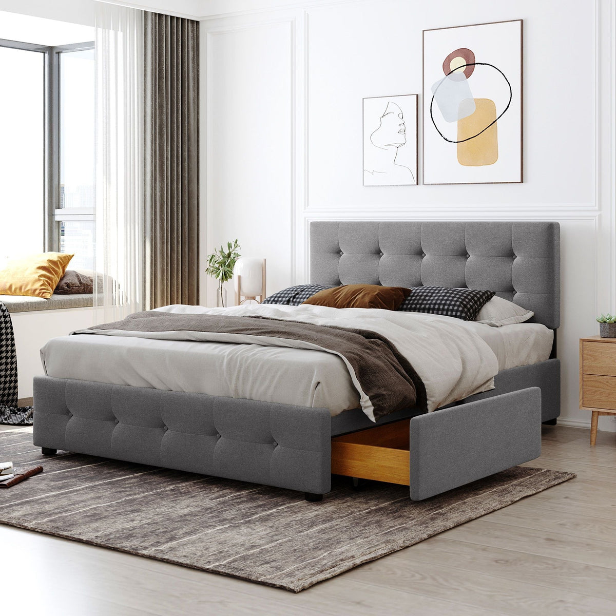 Upholstered Platform Bed With Classic Headboard And Drawers, No Box Spring Needed by Unique Piece Furniture