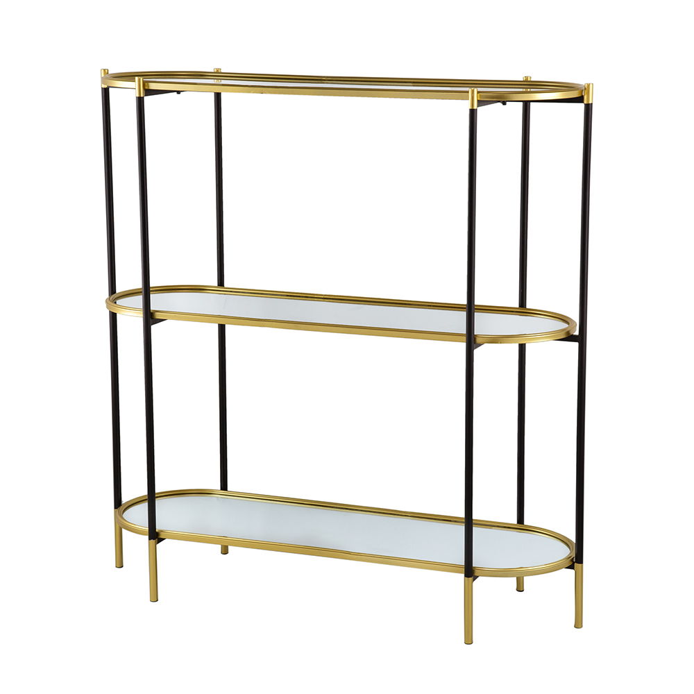 3 Tier Metal Console Table, Mirrored Shelf - Golden Black by Unique Piece Furniture
