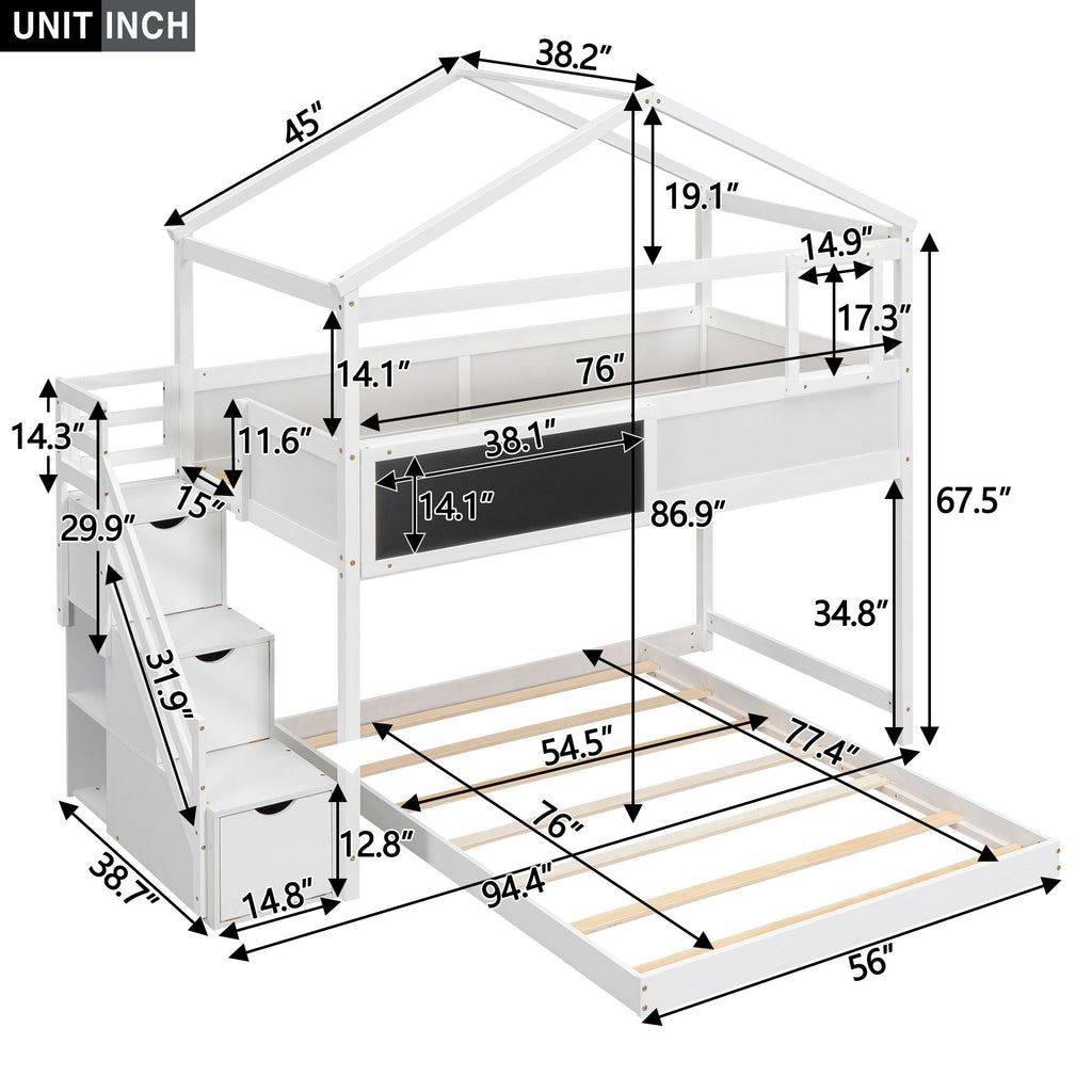 House Style Bunk Bed With Storage Staircase And board by Unique Piece Furniture