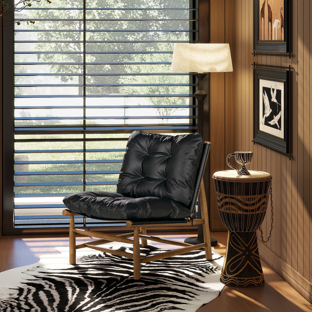 Oxford Leather Mid-Century Modern Accent Chair - Noir Black by Unique Piece Furniture