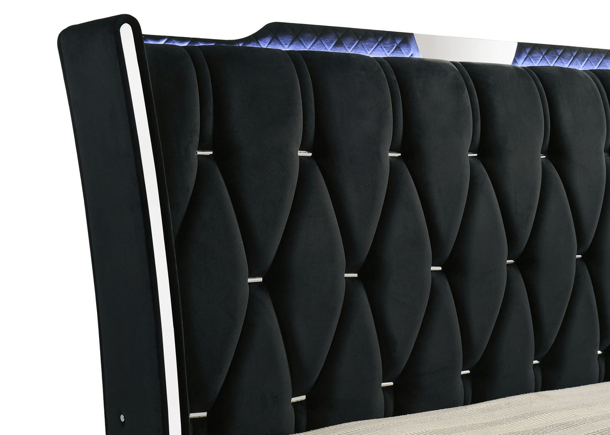 Lorient Eastern King LED Upholstered Bed Black by Unique Piece Furniture