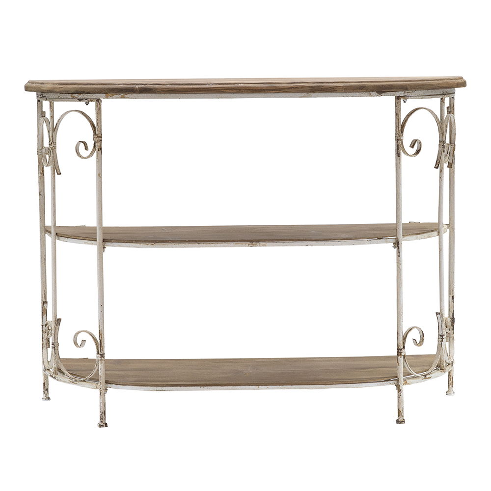 3 Tiered Wooden Shelving Unit With Ornate Iron Frame - Multicolor by Unique Piece Furniture