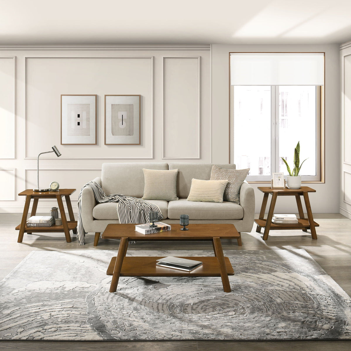 Metz - Mid-Century Modern Wood Shelf 3 Piece Coffee Table Set - Walnut by Unique Piece Furniture