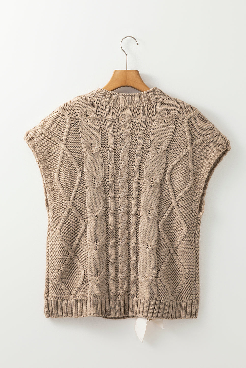 Simply Taupe Cable Knit Colorblock Satin Bowknot Short Sleeve Sweater by Wild and Free Boutique