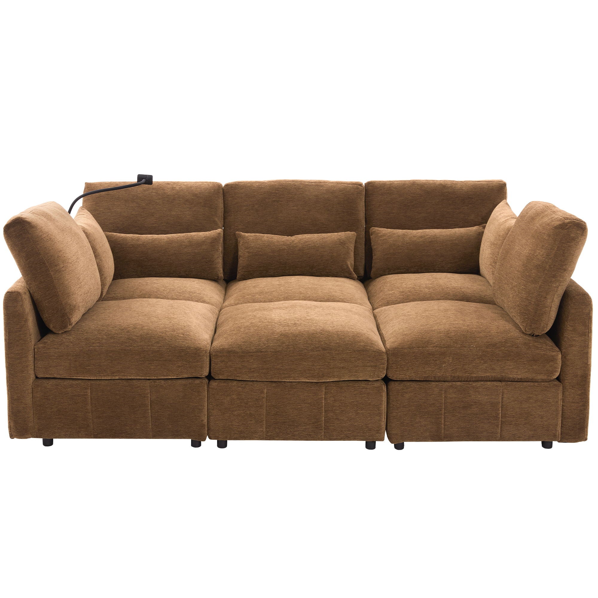 Modern Modular U-Shaped Sofa Bed With Movable Ottoman, USB Ports, Phone Holder by Unique Piece Furniture