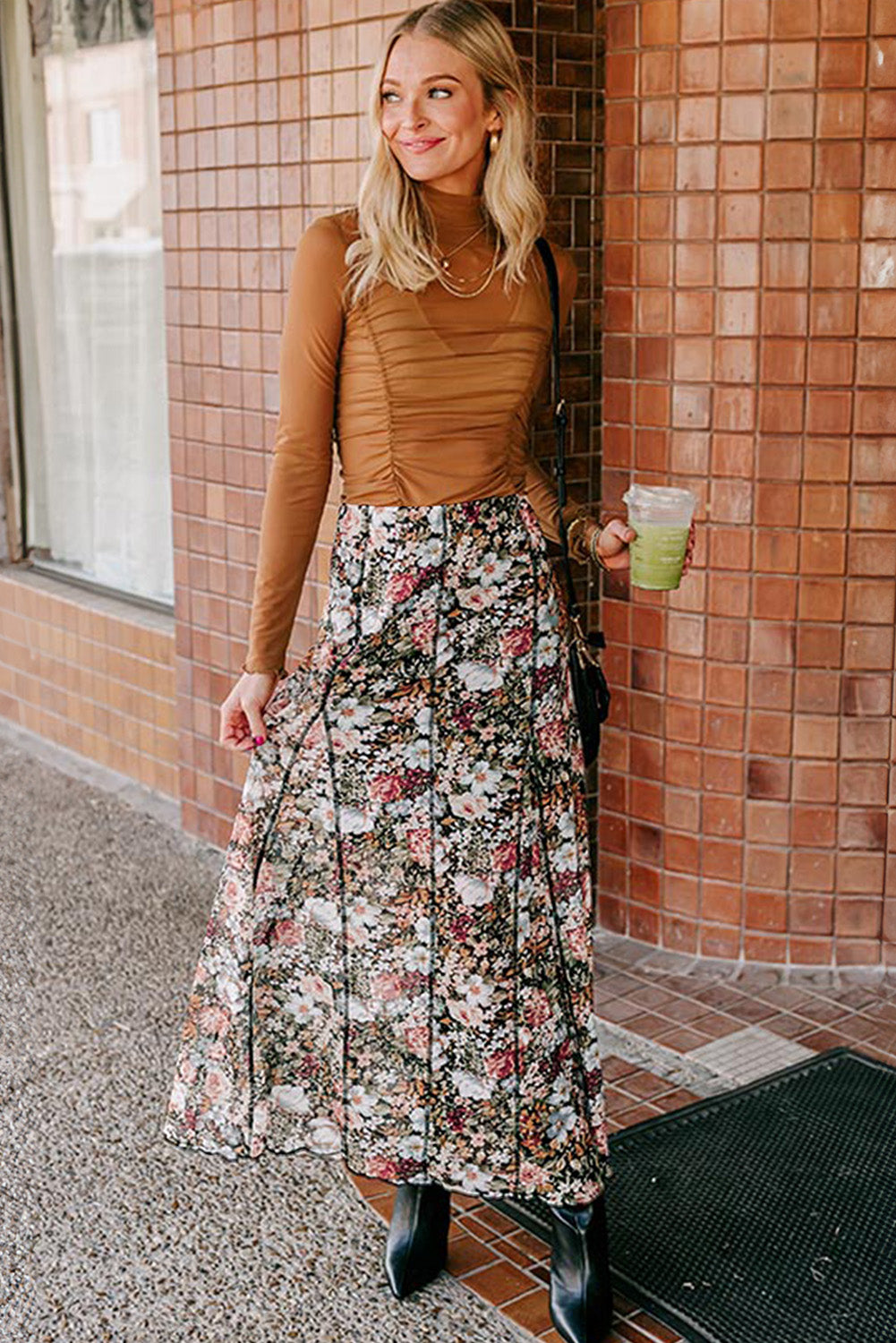 Brown Floral Print High Waist Maxi Skirt by Dear-Lover Dropshipping