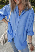 Blue Boyfriend Chest Pocket Tunic Shirt by Wild and Free Boutique