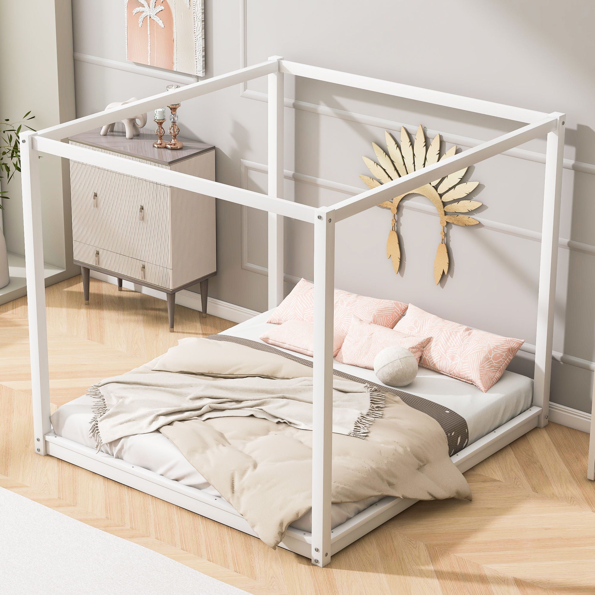 Wood Canopy Platform Bed With Support Legs And Airflow Slats by Unique Piece Furniture