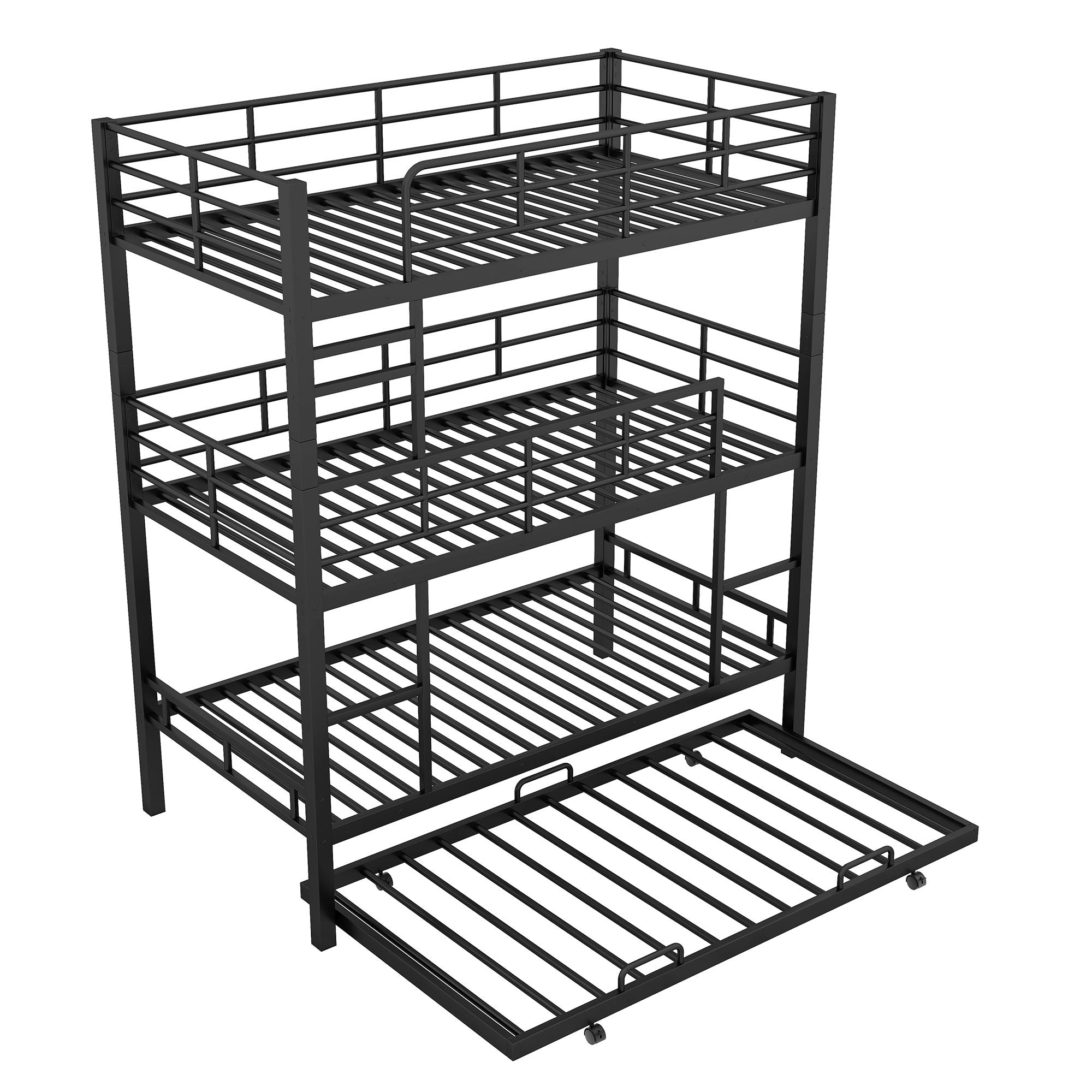 Triple Bunk Bed With Trundle, Heavy Duty Steel Construction by Unique Piece Furniture