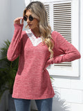 Lace Detail V-Neck Long Sleeve T-Shirt by Wild and Free Boutique