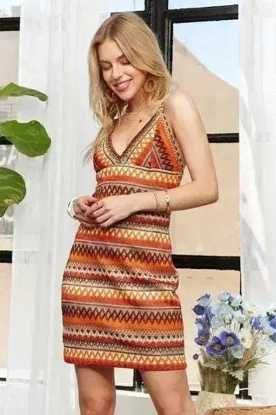 ADORA Contrast Striped V-Neck Mini Dress by Femstylo