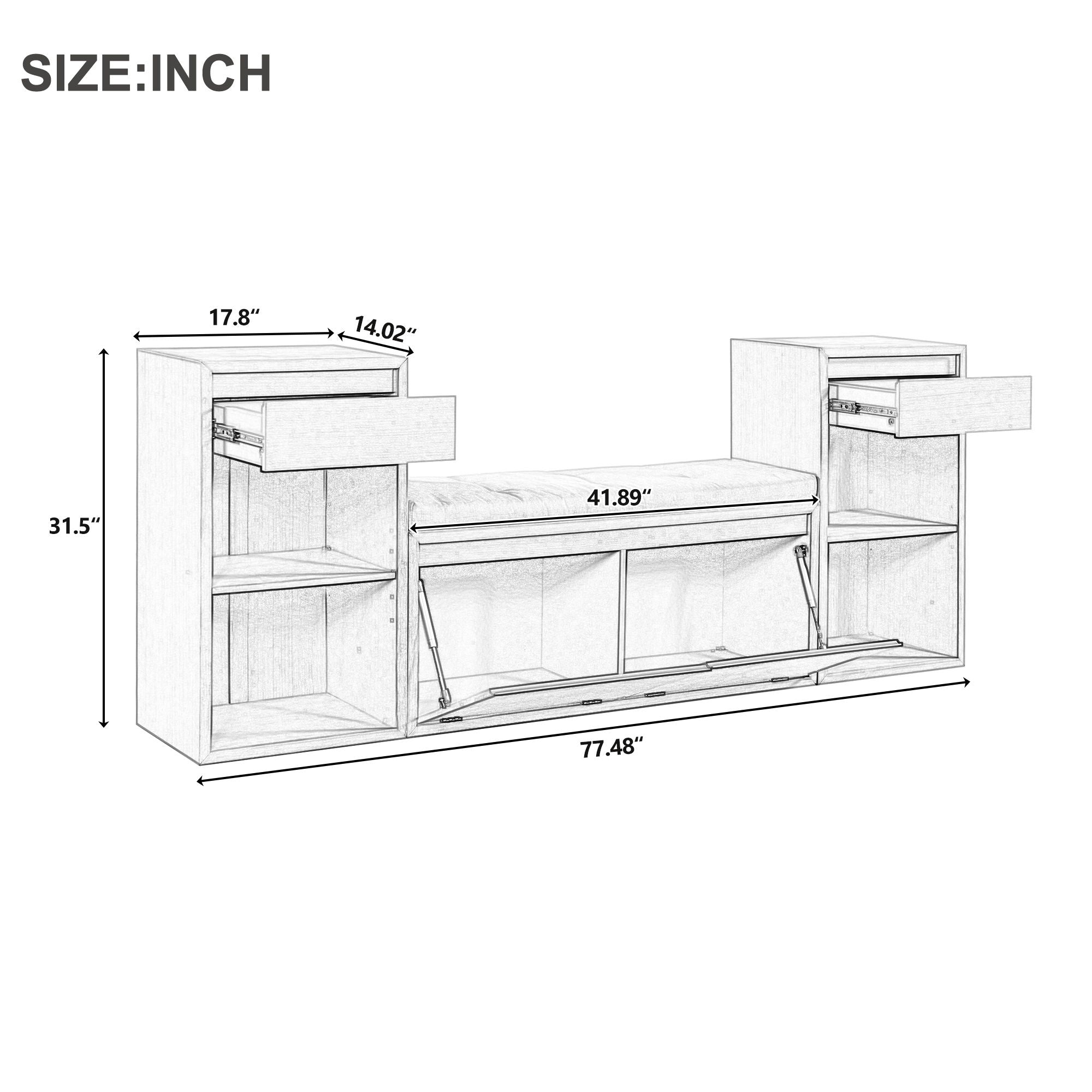 Entryway Storage Bench With Cushion, Drawers & Open Shelves by Unique Piece Furniture