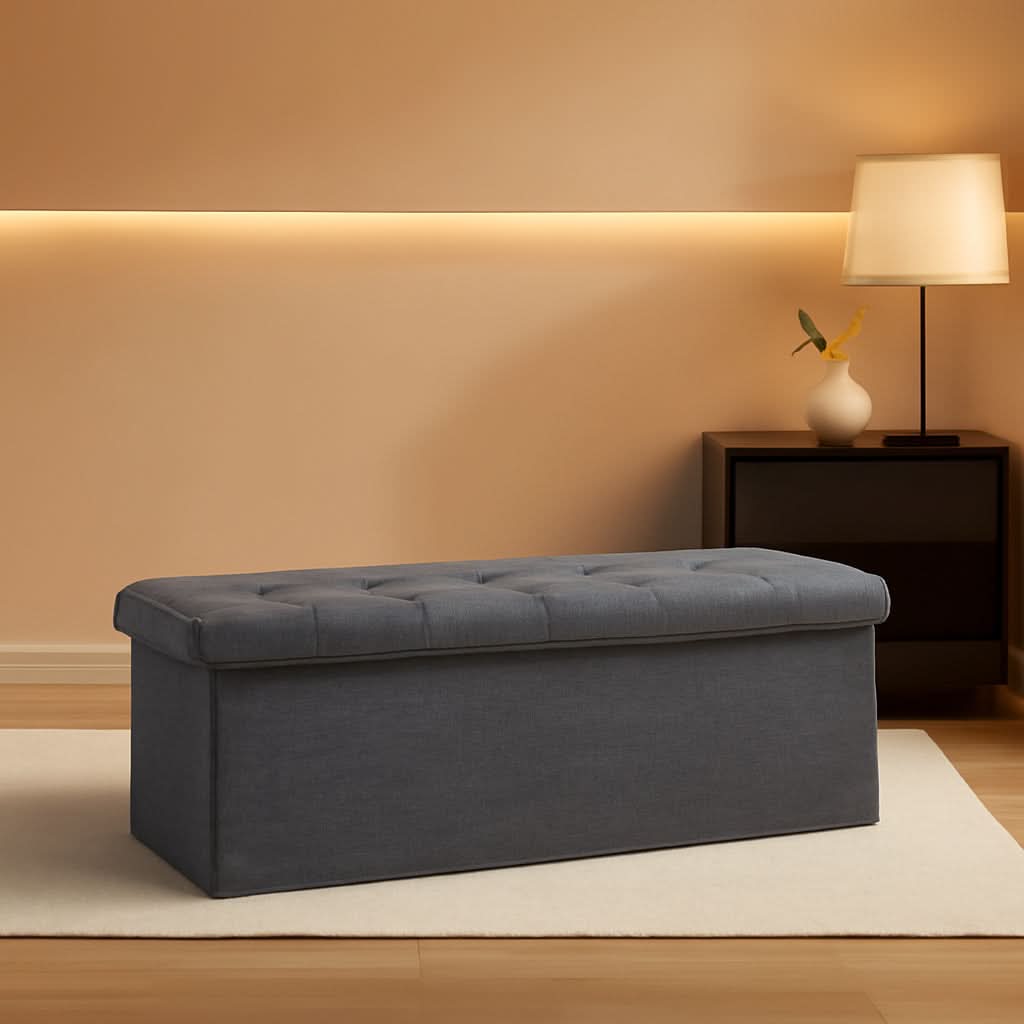 Gray 45 Inch Storage Ottoman Bench Durable Upholstery by ShipItFurniture