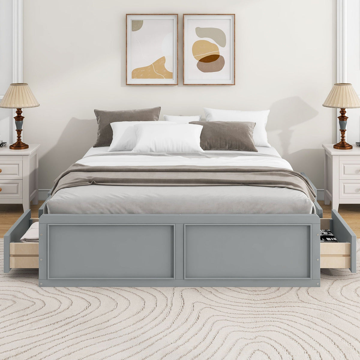 Queen Size Platform Bed Frame With 6 Drawers - Gray by Unique Piece Furniture