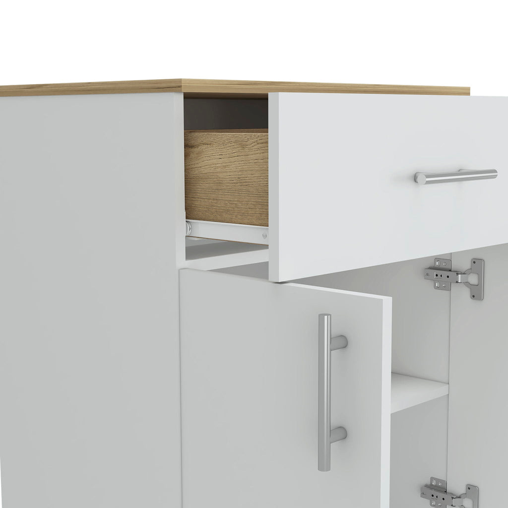 Pantry Organizer Cabinet One Drawer, Two Interior Shelves, Two Doors - White / Light Oak by Unique Piece Furniture