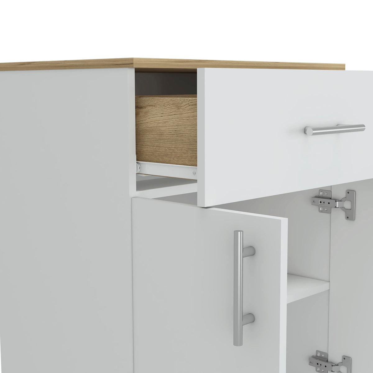 Pantry Organizer Cabinet One Drawer, Two Interior Shelves, Two Doors - White / Light Oak by Unique Piece Furniture