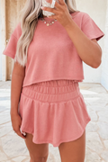 Blossom 2pcs Cropped Tee and Ruffle High Waist Skort Set by Wild and Free Boutique
