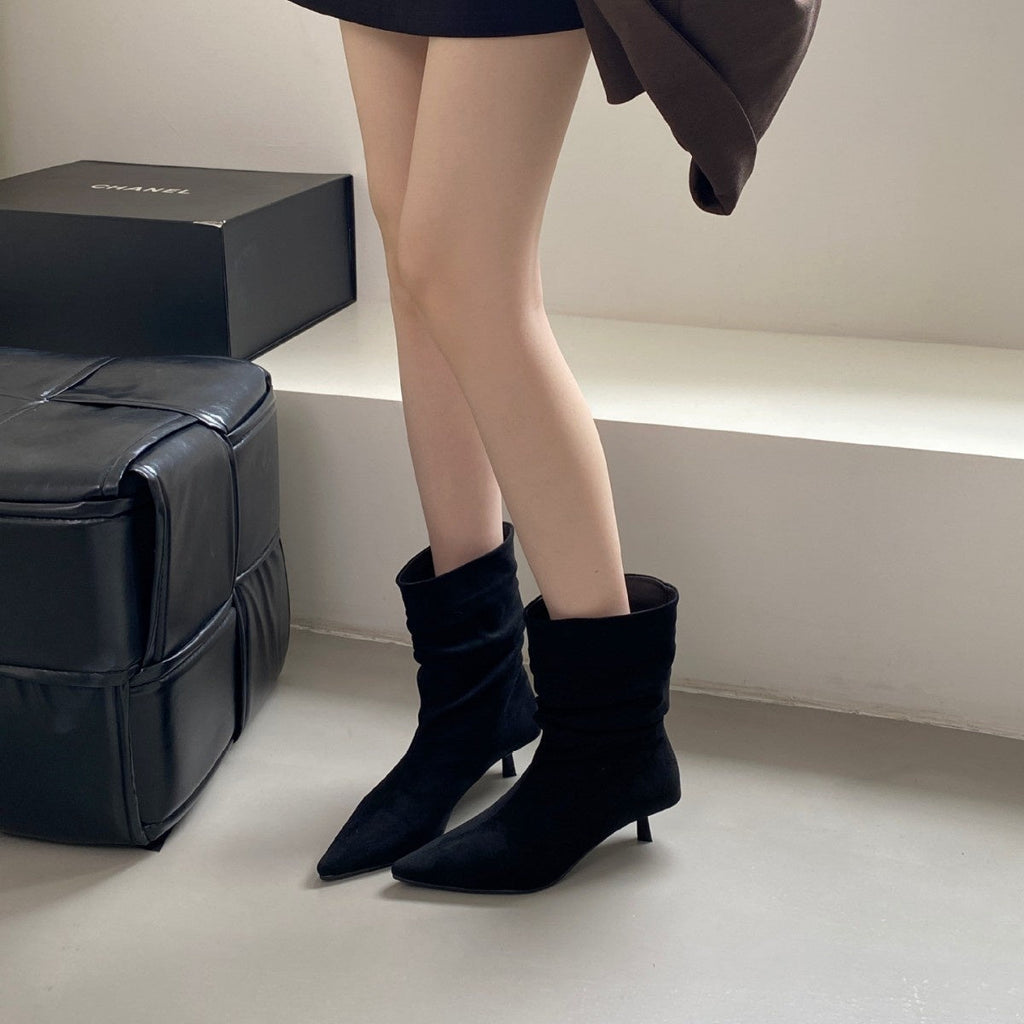 Pointed Toe Mid-Calf High Heel Boots for Women by FitiqueFit