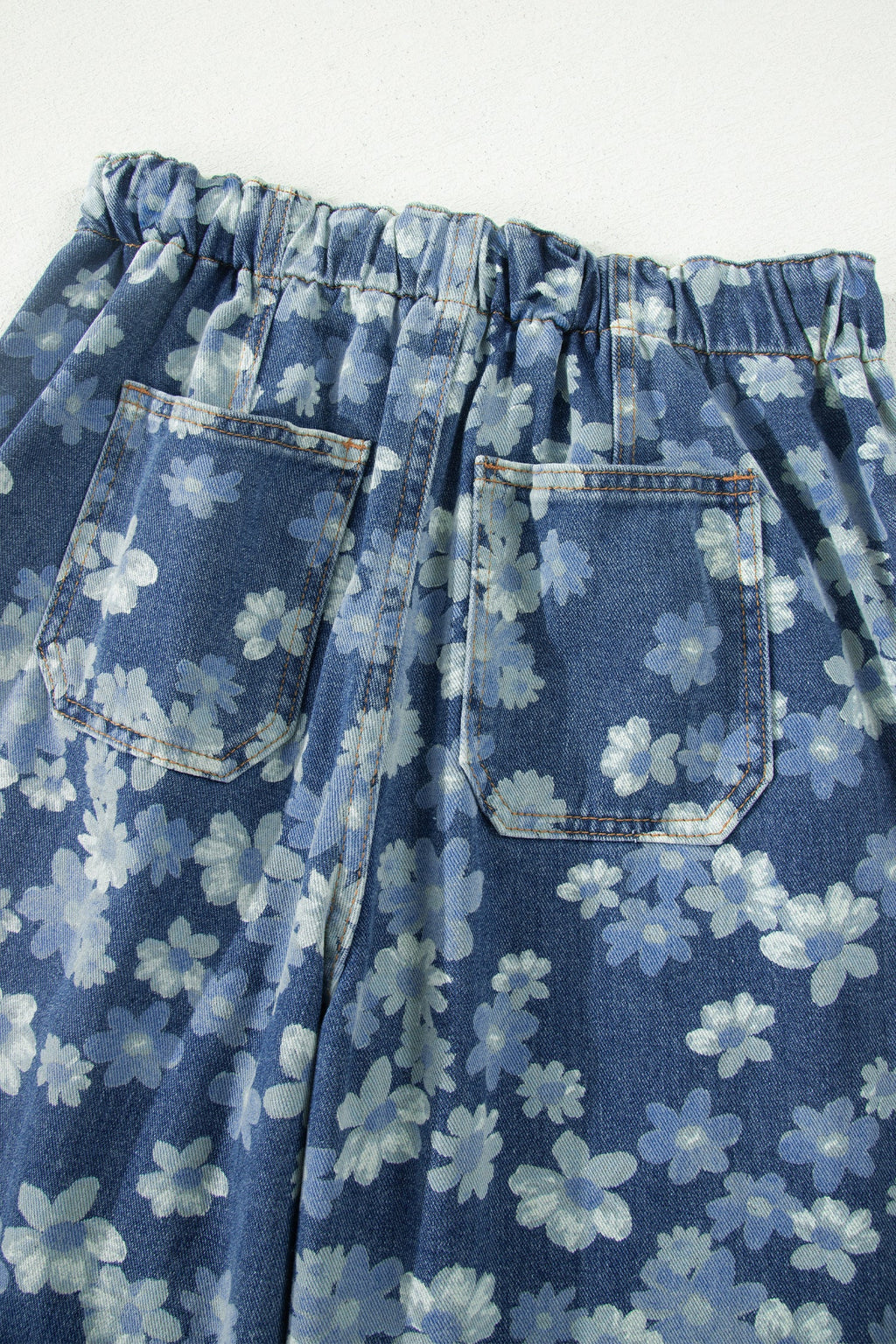 Sky Blue Dainty Floral Printed Drawstring Barrel Jeans by Wild and Free Boutique