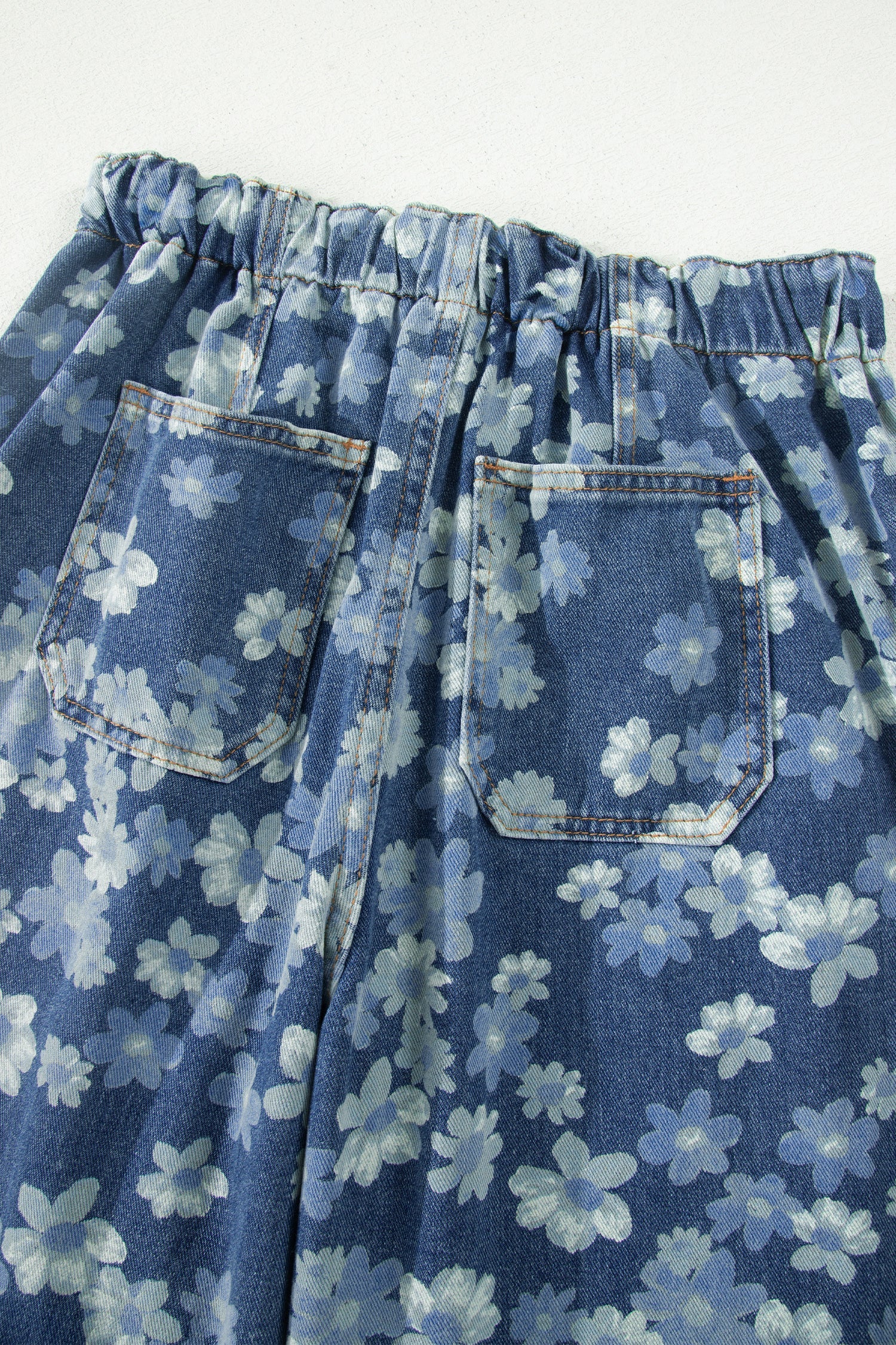 Sky Blue Dainty Floral Printed Drawstring Barrel Jeans by Wild and Free Boutique