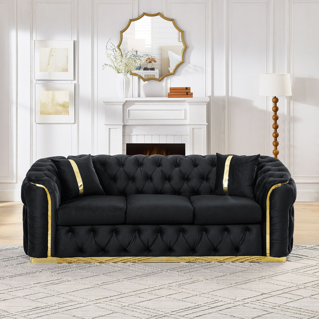 Button Tufted Couch With 2 Pillows, 3 Seater Luxury Chesterfield Sofa by Unique Piece Furniture