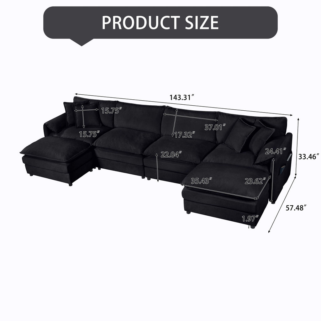 Modern Comfy Deep Seat Modular Sectional Sofa Cloud Couch With Ottoman by Unique Piece Furniture