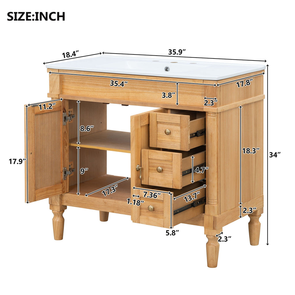 Modern Bathroom Vanity With Ceramic Sink, Soft Close Doors, Adjustable Shelves by Unique Piece Furniture