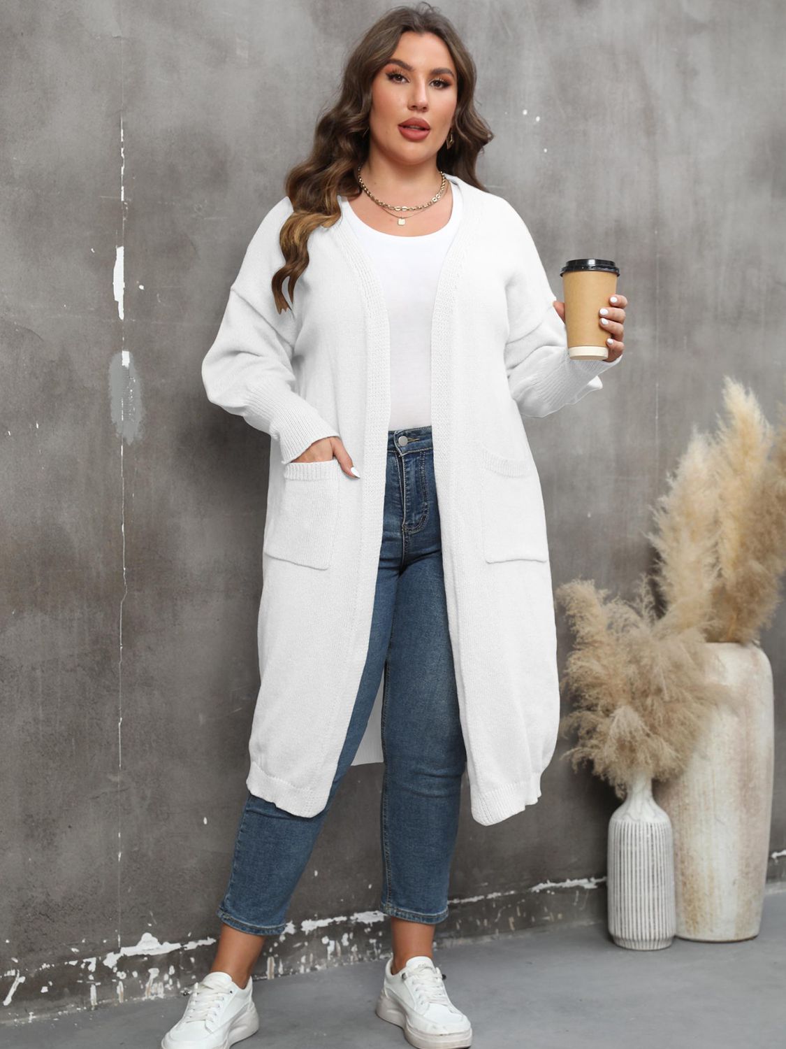 Plus Size Long Sleeve Pocketed Cardigan by Wild and Free Boutique