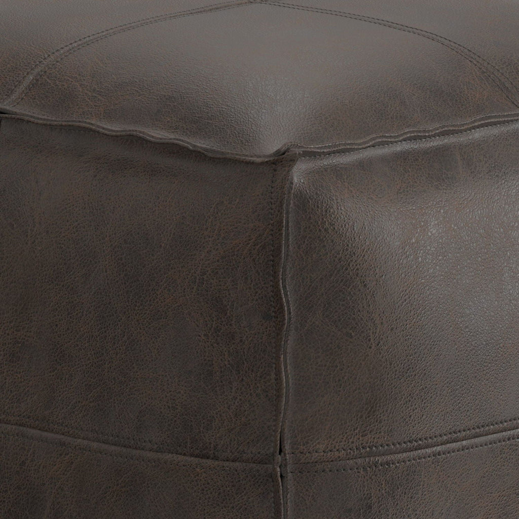 Sheffield - Square Pouf - Distressed Dark Brown by Unique Piece Furniture