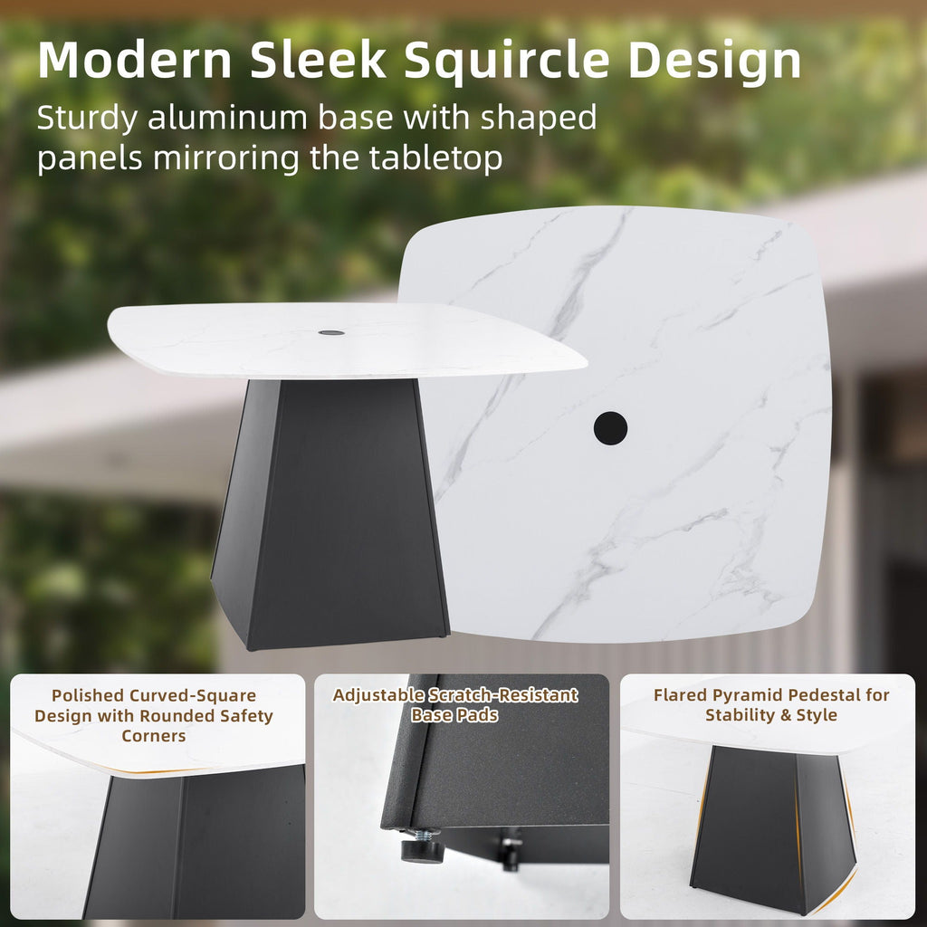 Outdoor Patio Dining Set, Squircle Dining Table, Dining Chairs With Sunbrella Cushions by Unique Piece Furniture