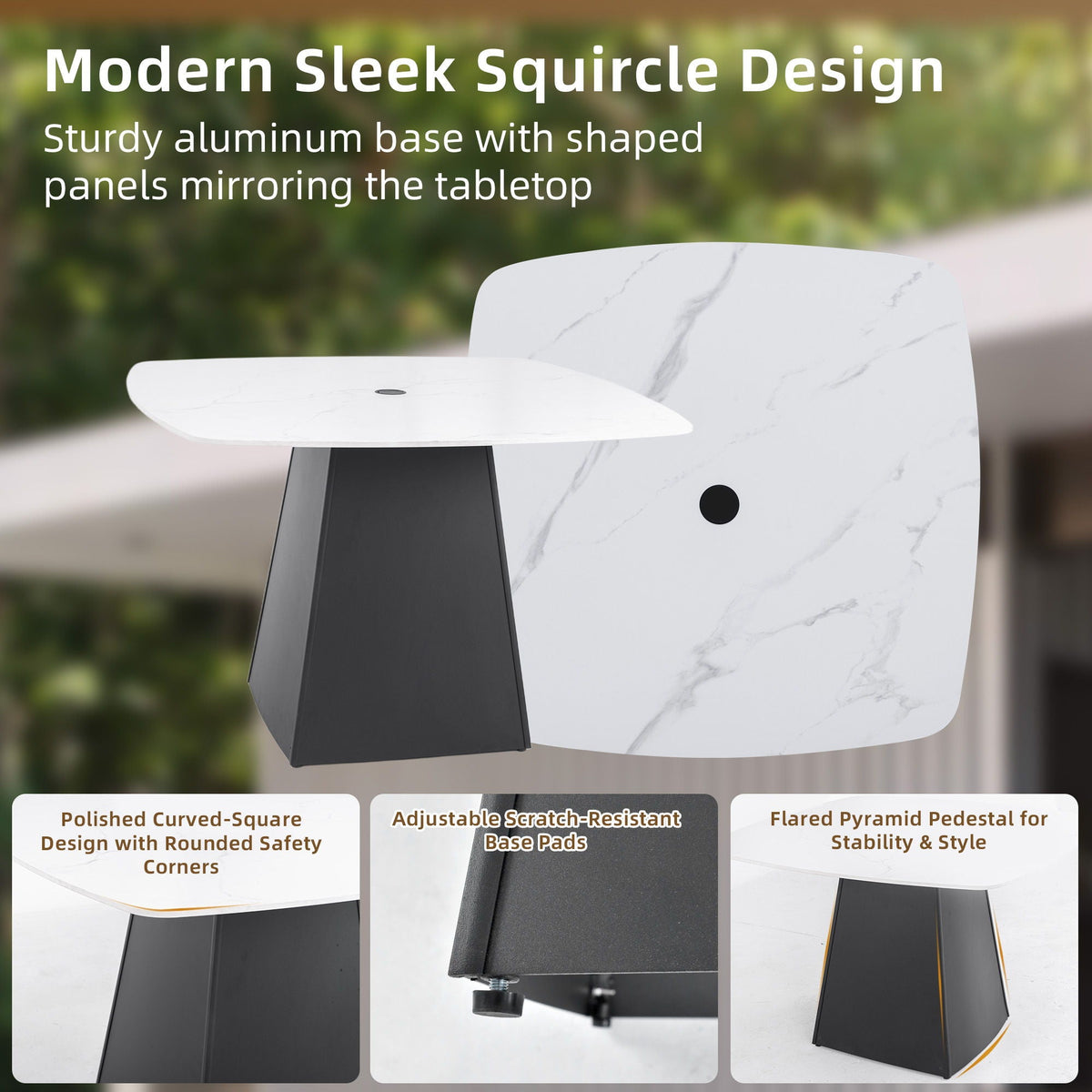 Outdoor Patio Dining Set, Squircle Dining Table, Dining Chairs With Sunbrella Cushions by Unique Piece Furniture