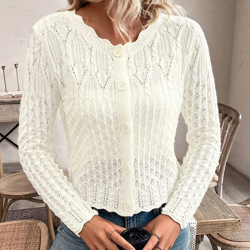 Women's Solid Color Elegant Round Neck Cardigan Top by FitiqueFit