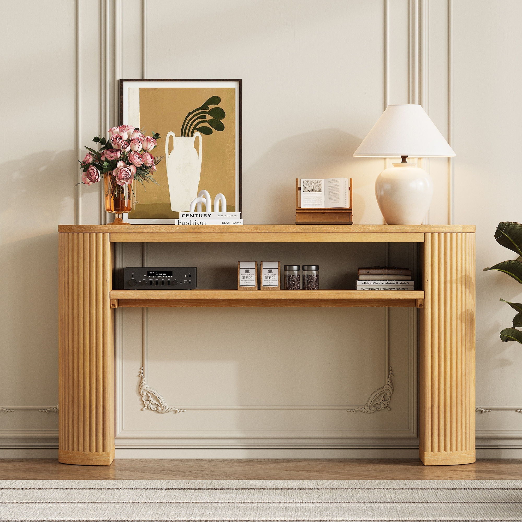 Console Table With Fluted Legs, Open Shelf by Unique Piece Furniture