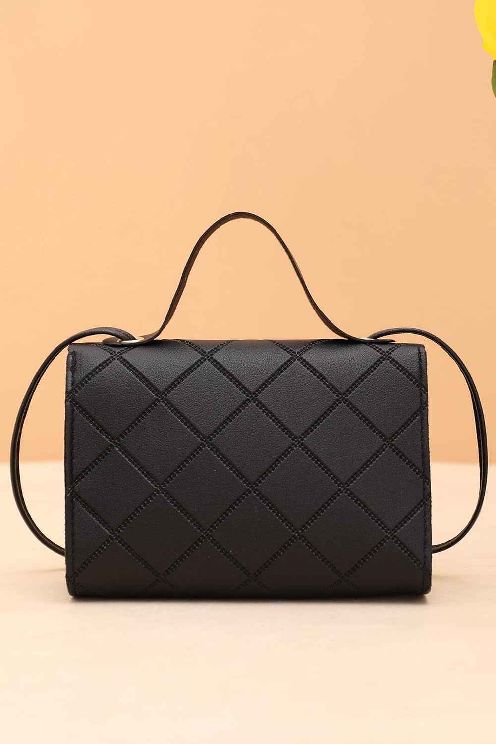 Black PU Leather Diamond Pattern Messenger Bag by Wild and Free Boutique